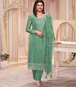  Pista Green Georgette Straight Suit For Women upto 44"