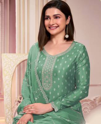  Pista Green Georgette Straight Suit For Women upto 44" 2