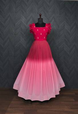 Pink faux georgette embroidery ombre print gown 2