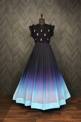 Blue faux georgette embroidery ombre print gown 2