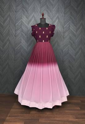Wine faux georgette embroidery ombre print gown 2
