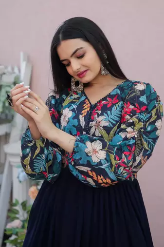 Blue georgette printed embroidery dresses
