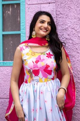 Multi chinnon printed sequins embroidery gown with dupatta 2