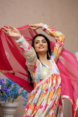 Multi chinnon printed sequins embroidery gown with dupatta 2