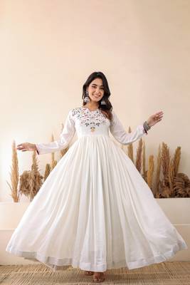 Multi chinnon printed sequins embroidery gown with dupatta 2