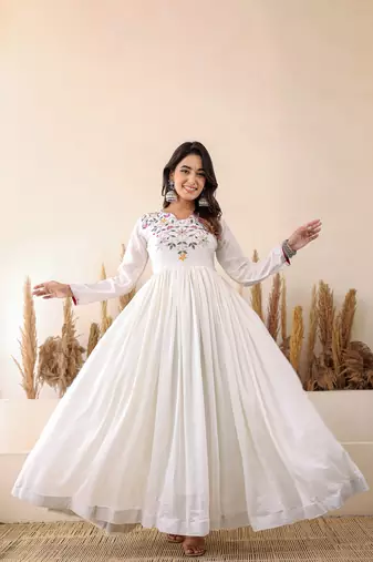 Multi chinnon printed sequins embroidery gown with dupatta