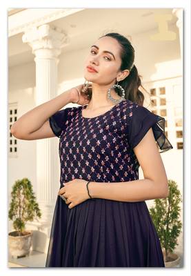 Wine faux georgette embroidery ombre print gown 2