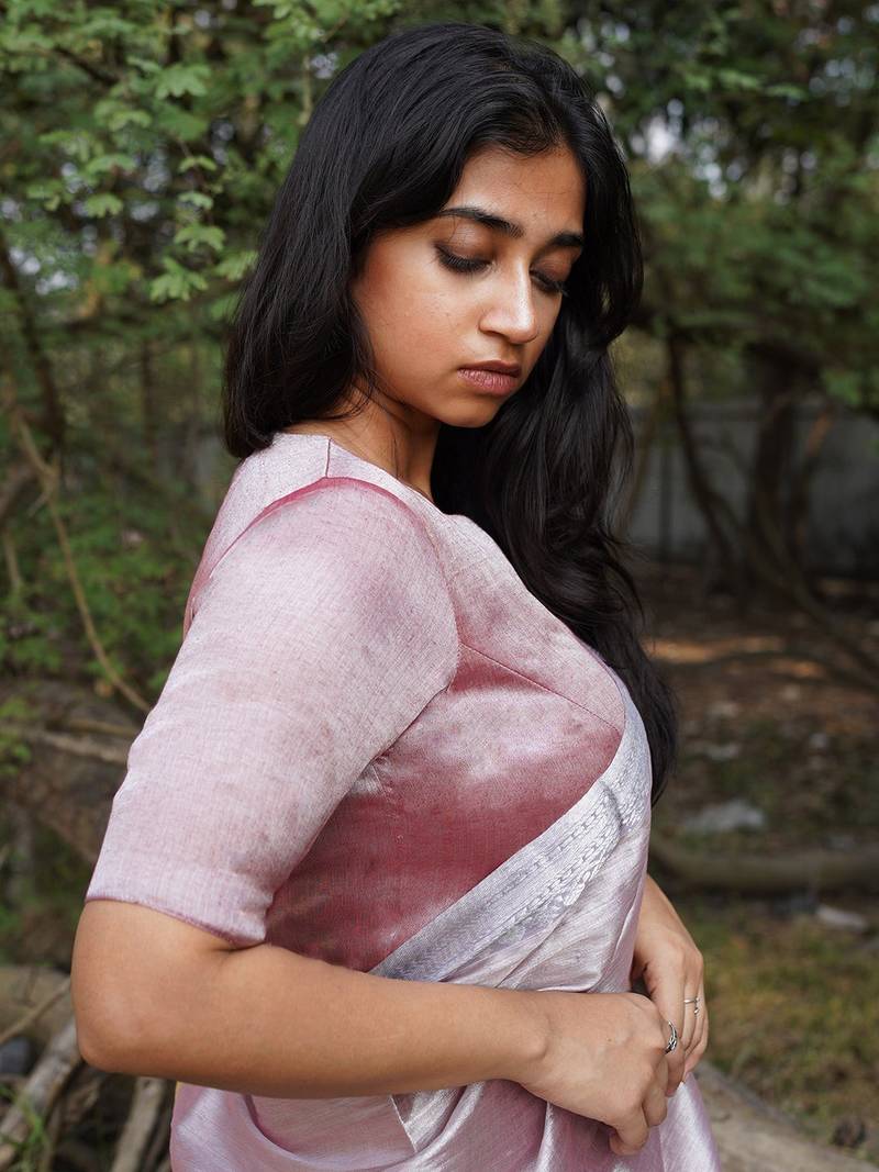 Coffee Tissue Round Neck Designer Blouse