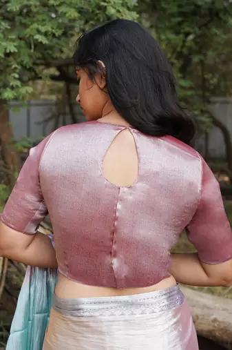 Coffee Tissue Round Neck Designer Blouse