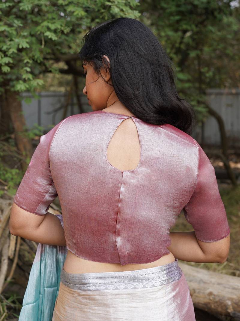 Coffee Tissue Round Neck Designer Blouse