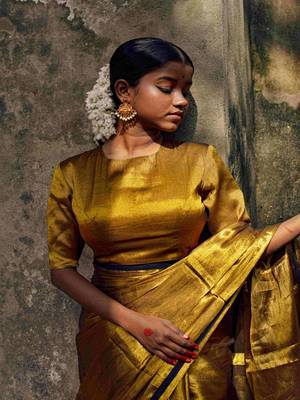 Gold Tissue Designer Blouse 1
