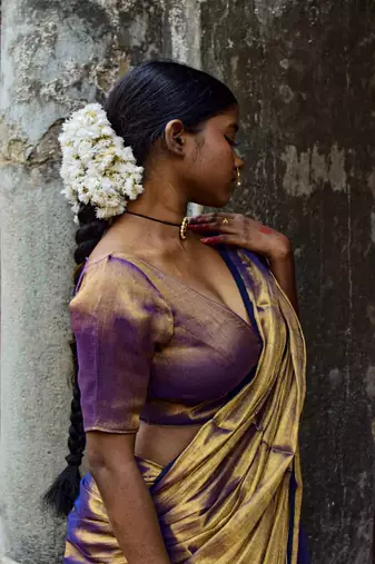 Gold & Purple Dual Tone Tissue Blouse