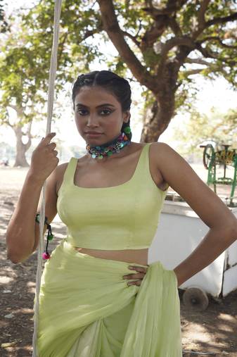 Light Green Cotton Silk Sleeveless Blouse