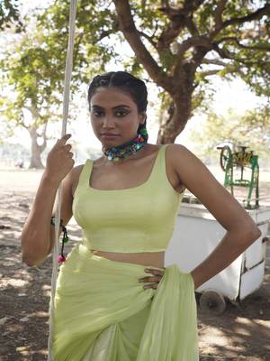 Light Green Cotton Silk Sleeveless Blouse 1