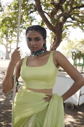 Light Green Cotton Silk Sleeveless Blouse