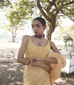 Light Yellow Cotton Silk Sleeveless  Blouse