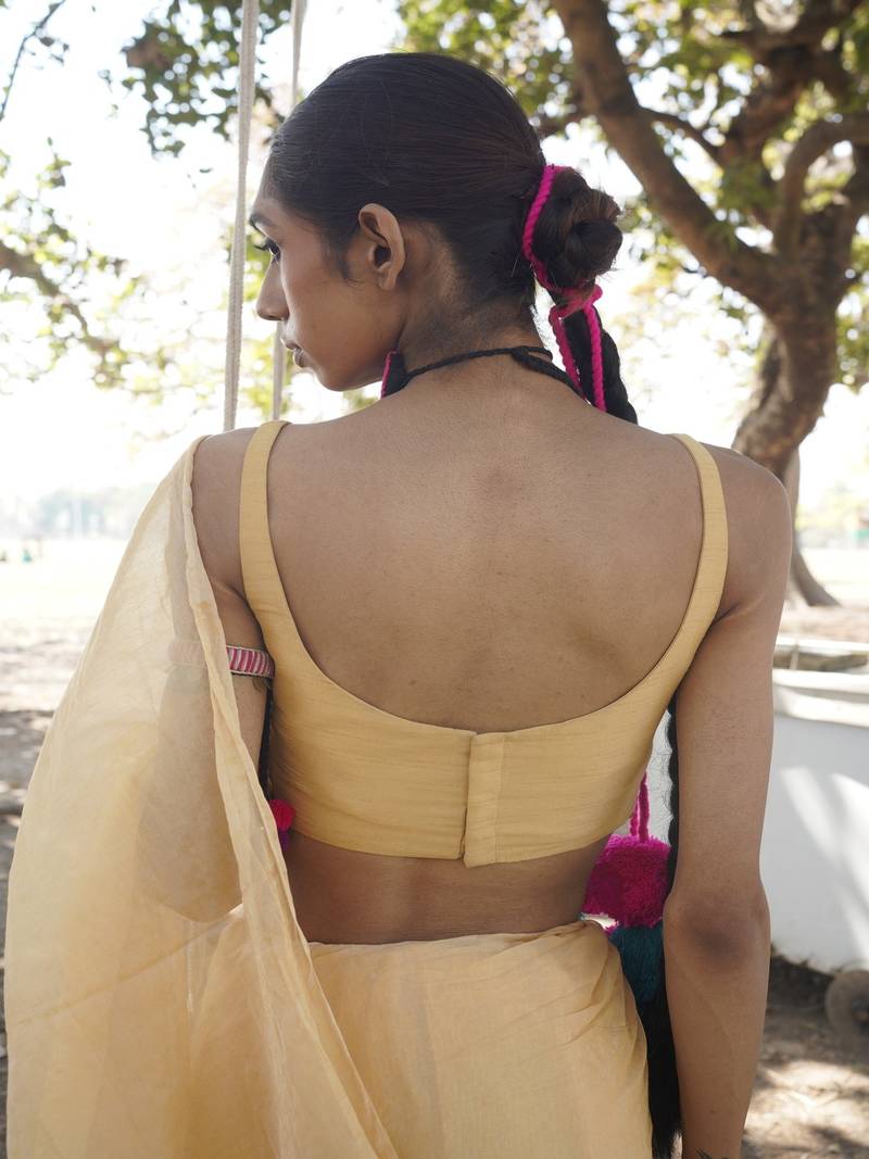 Light Yellow Cotton Silk Sleeveless  Blouse