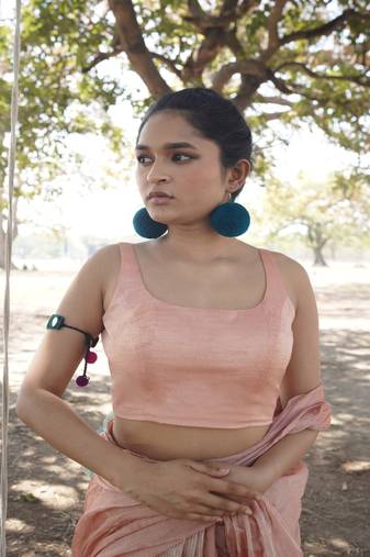Peach Cotton Silk Sleeveless Blouse