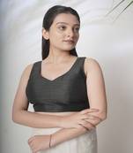Black Cotton Silk Sleeveless Blouse