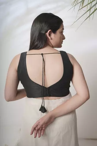 Black Cotton Silk Sleeveless Blouse
