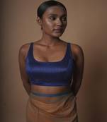 Blue Cotton Silk Sleeveless Blouse