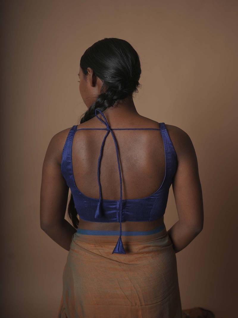 Blue Cotton Silk Sleeveless Blouse