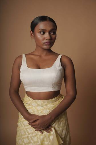 White Cotton Silk Sleeveless Blouse