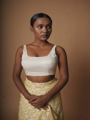 White Cotton Silk Sleeveless Blouse 1