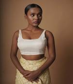 White Cotton Silk Sleeveless Blouse