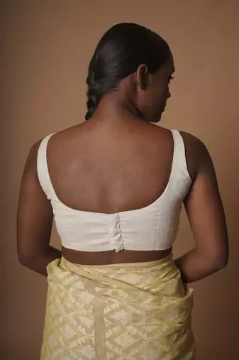 White Cotton Silk Sleeveless Blouse