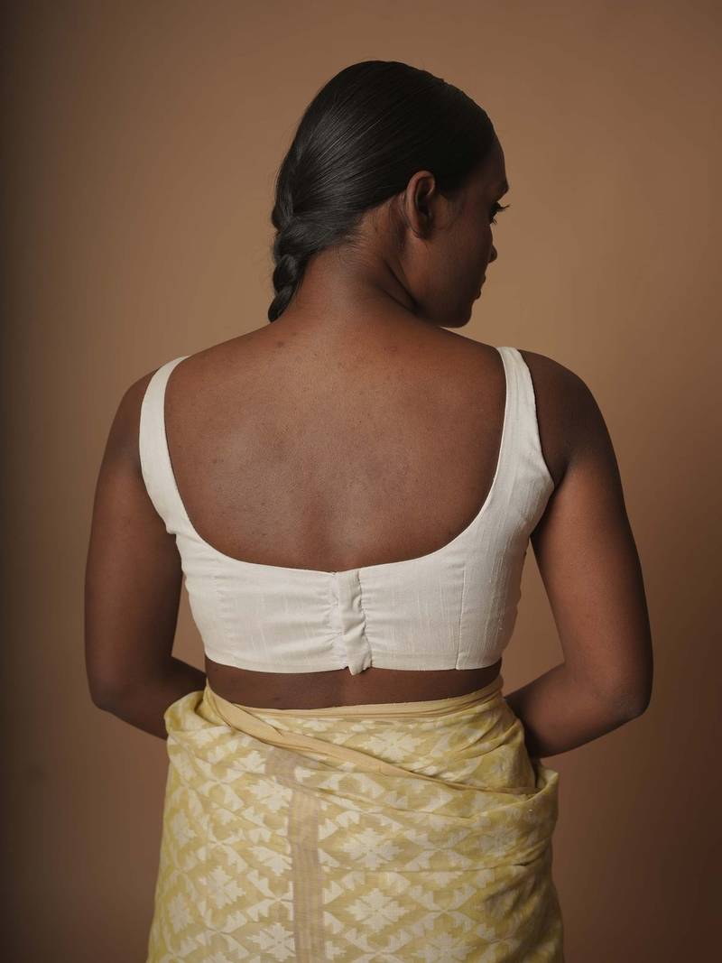 White Cotton Silk Sleeveless Blouse