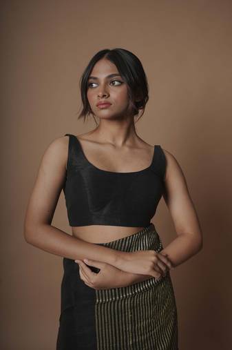 Black Cotton Silk Sleeveless Blouse
