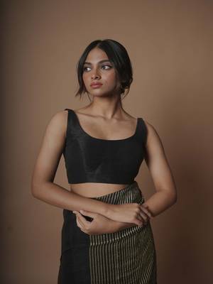 Black Cotton Silk Sleeveless Blouse 1