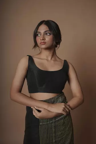 Black Cotton Silk Sleeveless Blouse