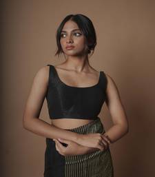 Black Cotton Silk Sleeveless Blouse