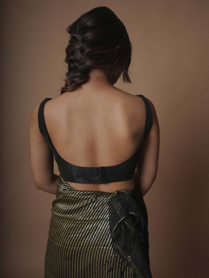 Black Cotton Silk Sleeveless Blouse