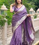 Purple pure premium soft banarasi antique silk weaving saree with matching blouse