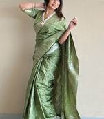 Green pure premium soft banarasi antique silk weaving saree with matching blouse
