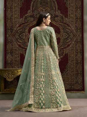Green embroidered net anarkali suit 3