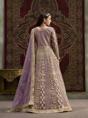 Purple embroidered net anarkali suit 3