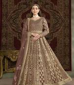 Coffee embroidered net semi stitched anarkali suit