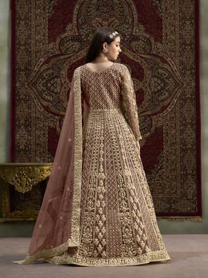 Coffee embroidered net anarkali suit 3