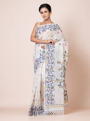 Puku pure cotton jamdani work saree without  blouse fabric 1
