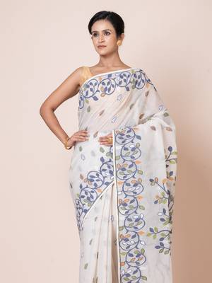 Puku pure cotton jamdani work saree without  blouse fabric 2