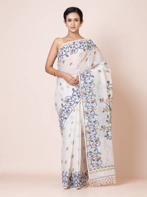 Puku pure cotton jamdani work saree without  blouse fabric 3