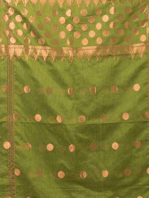 Puku green blended cotton zari work saree with running blouse fabric 4