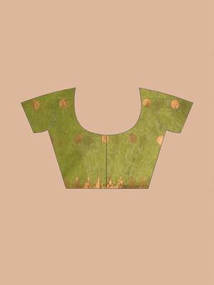 Puku green blended cotton zari work saree with running blouse fabric 5