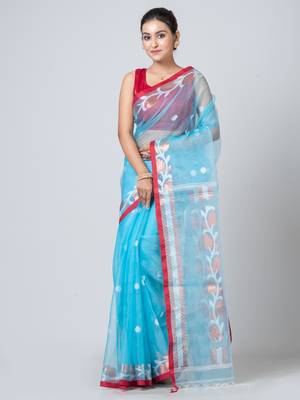 Puku resham silk and cotton jamdani work saree with blouse fabric 1