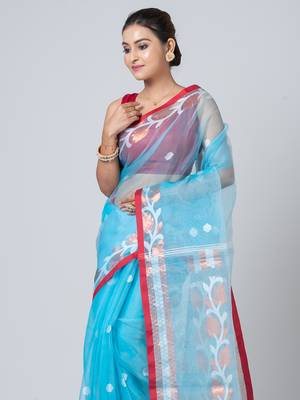 Puku resham silk and cotton jamdani work saree with blouse fabric 2