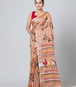 Puku blended cotton handloom saree animal work with running blouse fabric